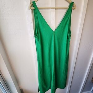 PARFOIS V-neckline Midi Dress Side Slits Green Sleeveless Dress Size